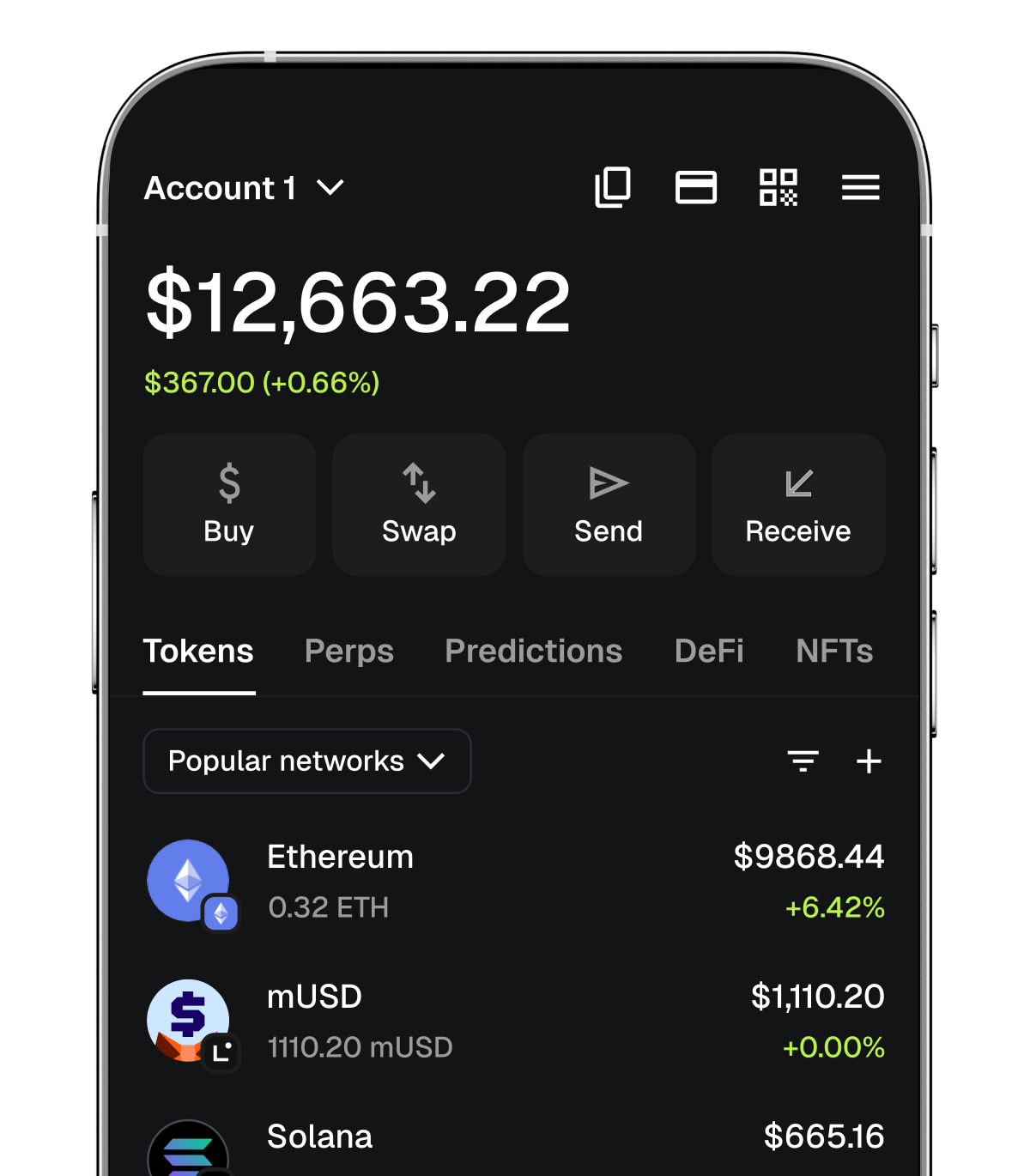 MetaMask mobile app home screen